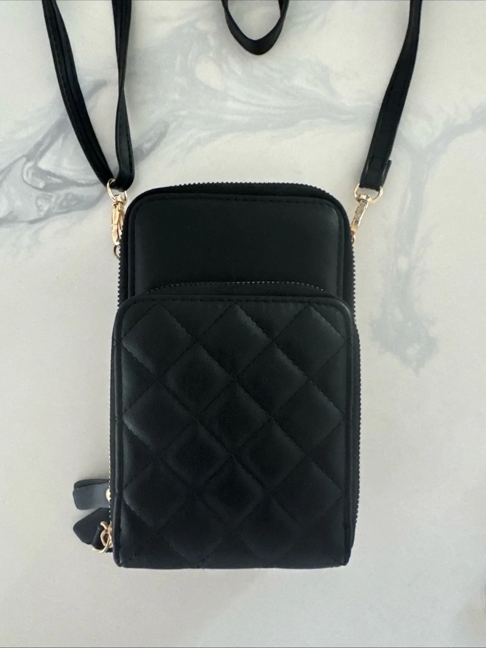 Elegant Black Crossbody Bag with Gold Accents - Minimalist Carry